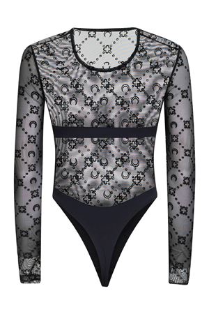 Top body in rete con stampa floccata Moonogram MARINE SERRE | WTO474ACJER0005BK99